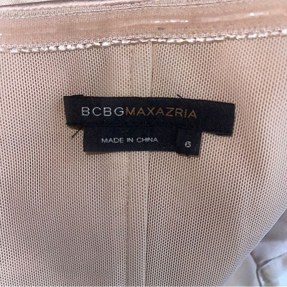 BCBGMAXAZRIA Women’s Halter Strapless Dress Champagne Cream Tiered Stretch - Picture 6 of 8